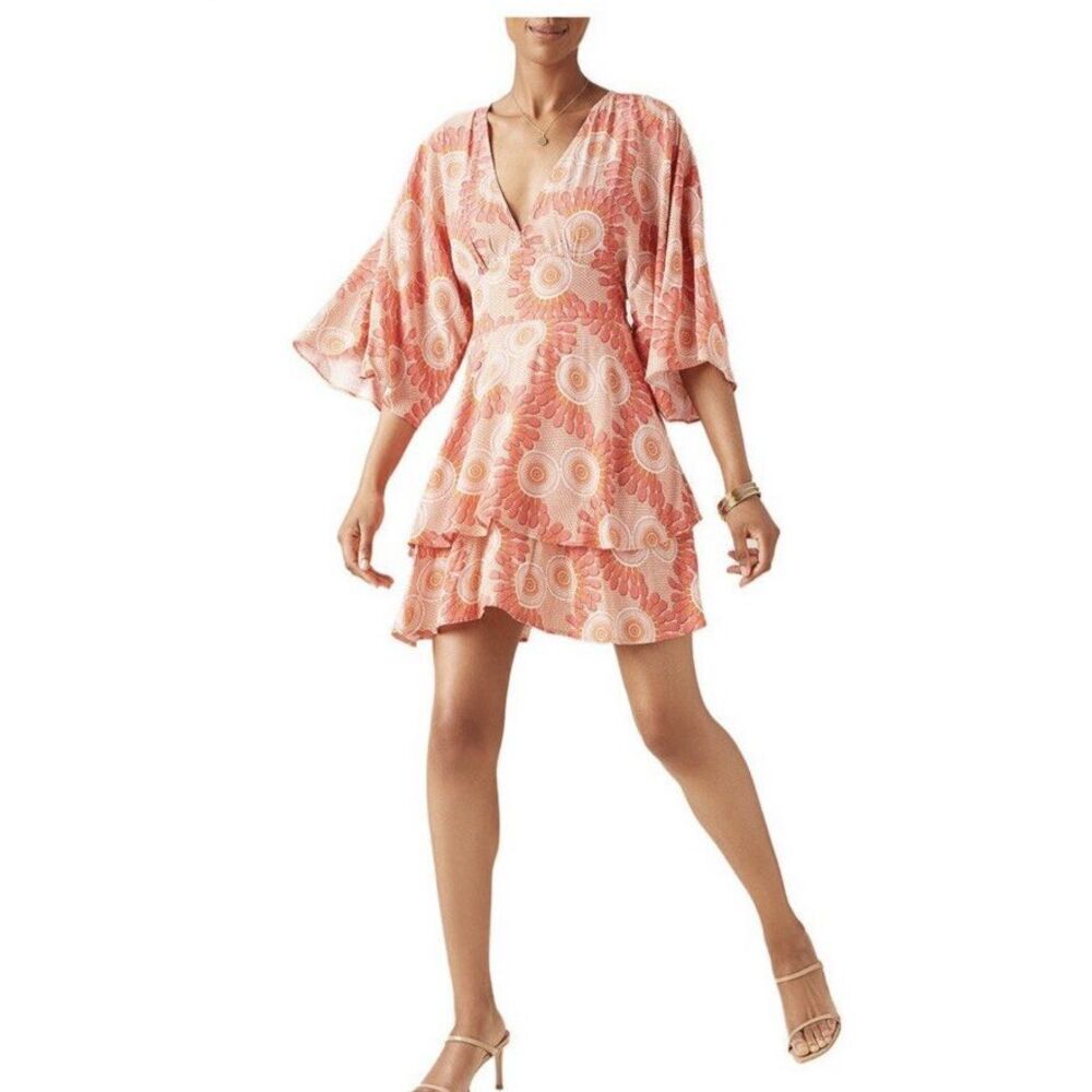 Figue XS Mini Dress Ruffle Pink Orange NWOT